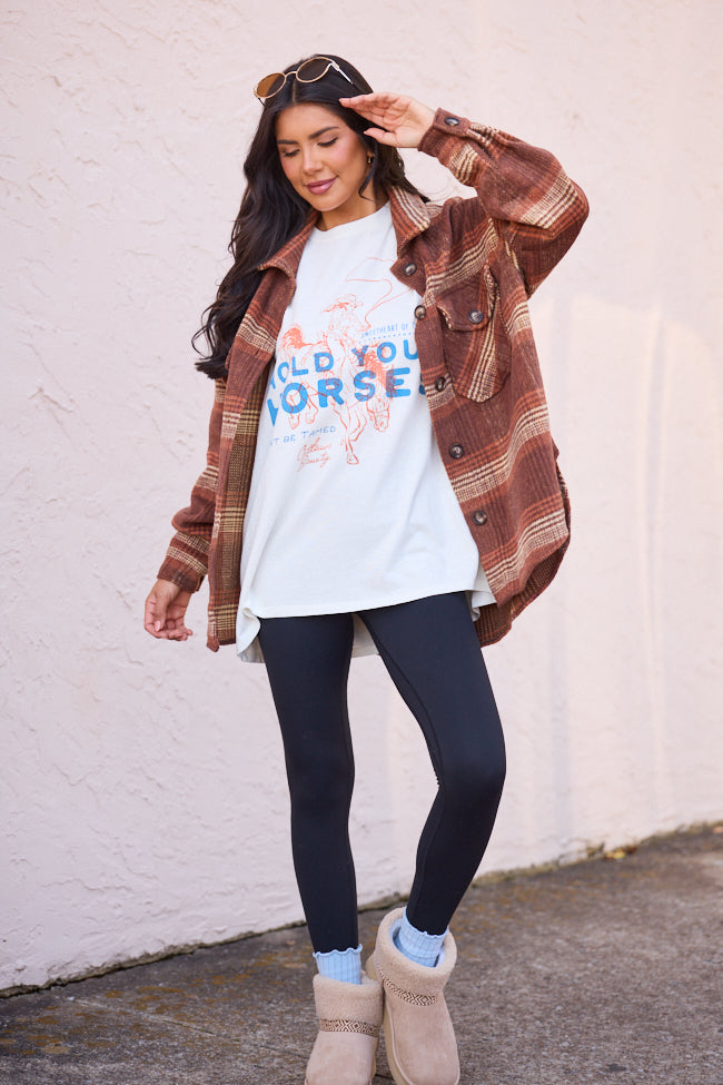 Hold Your Horses Off White Oversized Graphic Tee - Image 4