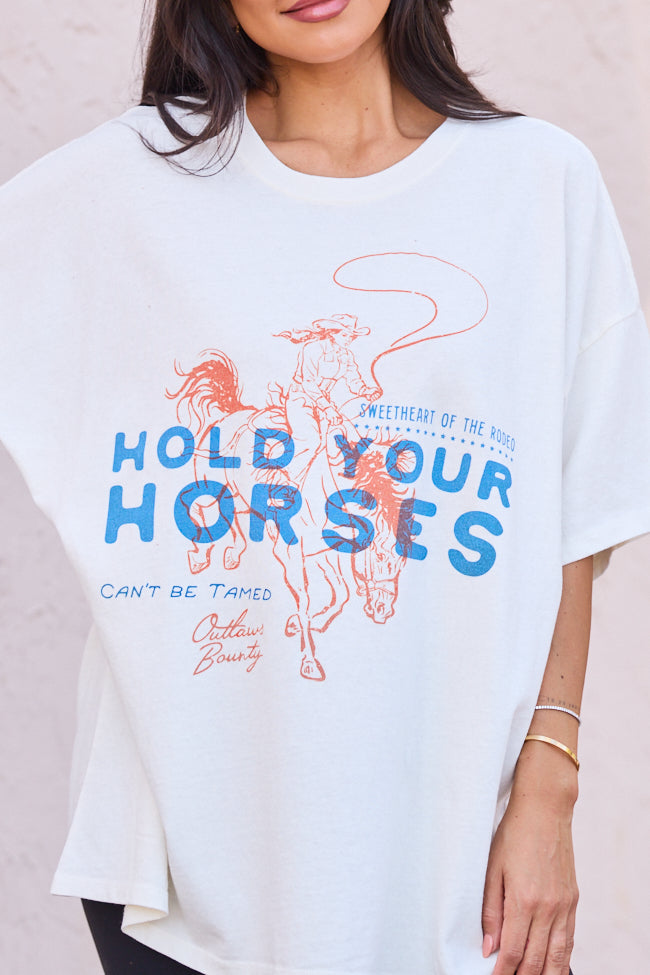 Hold Your Horses Off White Oversized Graphic Tee - Image 3