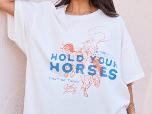 Hold Your Horses Off White Oversized Graphic Tee