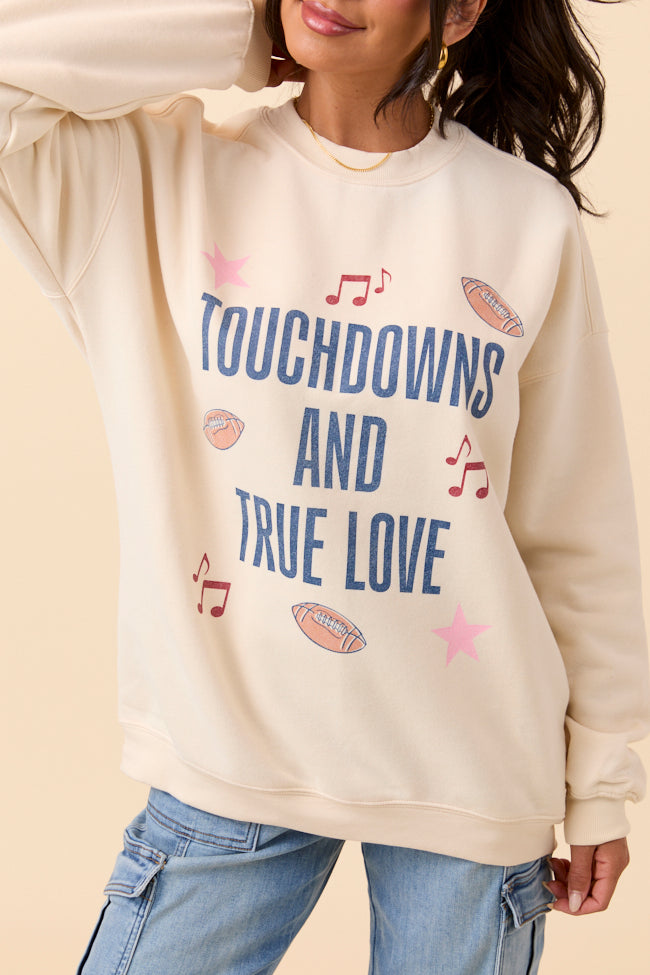 Touch Downs And True Love Cream Graphic Sweatshirt - Image 2