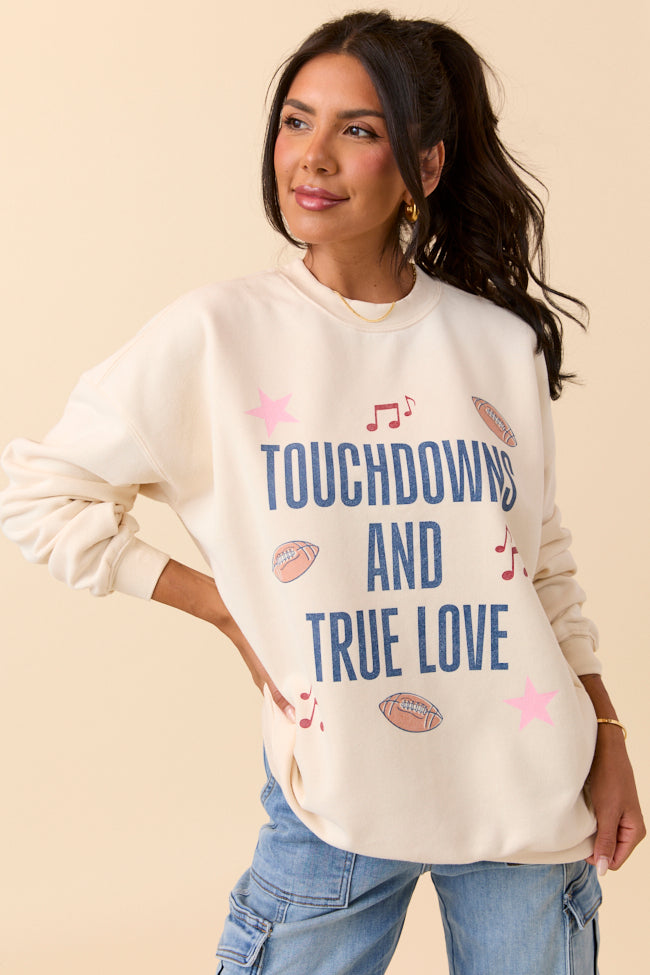 Touch Downs And True Love Cream Graphic Sweatshirt - Image 3