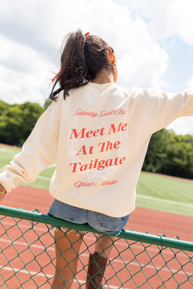 Meet Me At The Tailgate Cream Graphic Sweatshirt