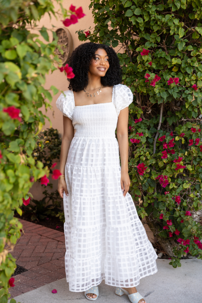 What A Feeling White Windowpane Maxi Dress FINAL SALE