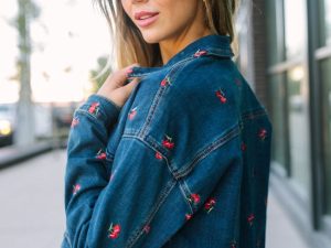 My Favorite Cherry Embroidered Stretch Denim Jacket FINAL SALE