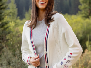 Brie Striped Trim Varsity Long Sleeve Cardigan FINAL SALE