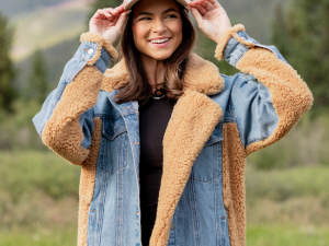 Picking Sides Medium Wash Sherpa Detail Oversized Denim Jacket