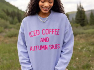 Iced Coffee And Autumn Skies Periwinkle Graphic Sweatshirt