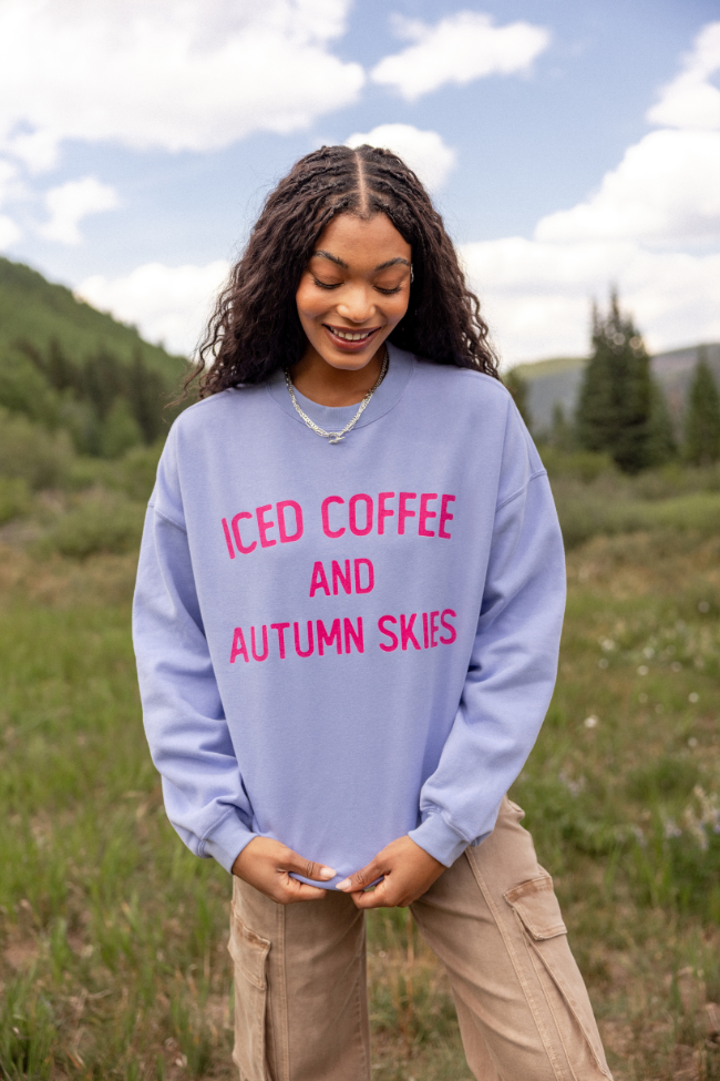 Iced Coffee And Autumn Skies Periwinkle Graphic Sweatshirt