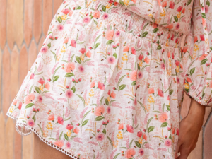 Through The Garden Ivory Multi Floral Eyelet Trim Mini Skort FINAL SALE